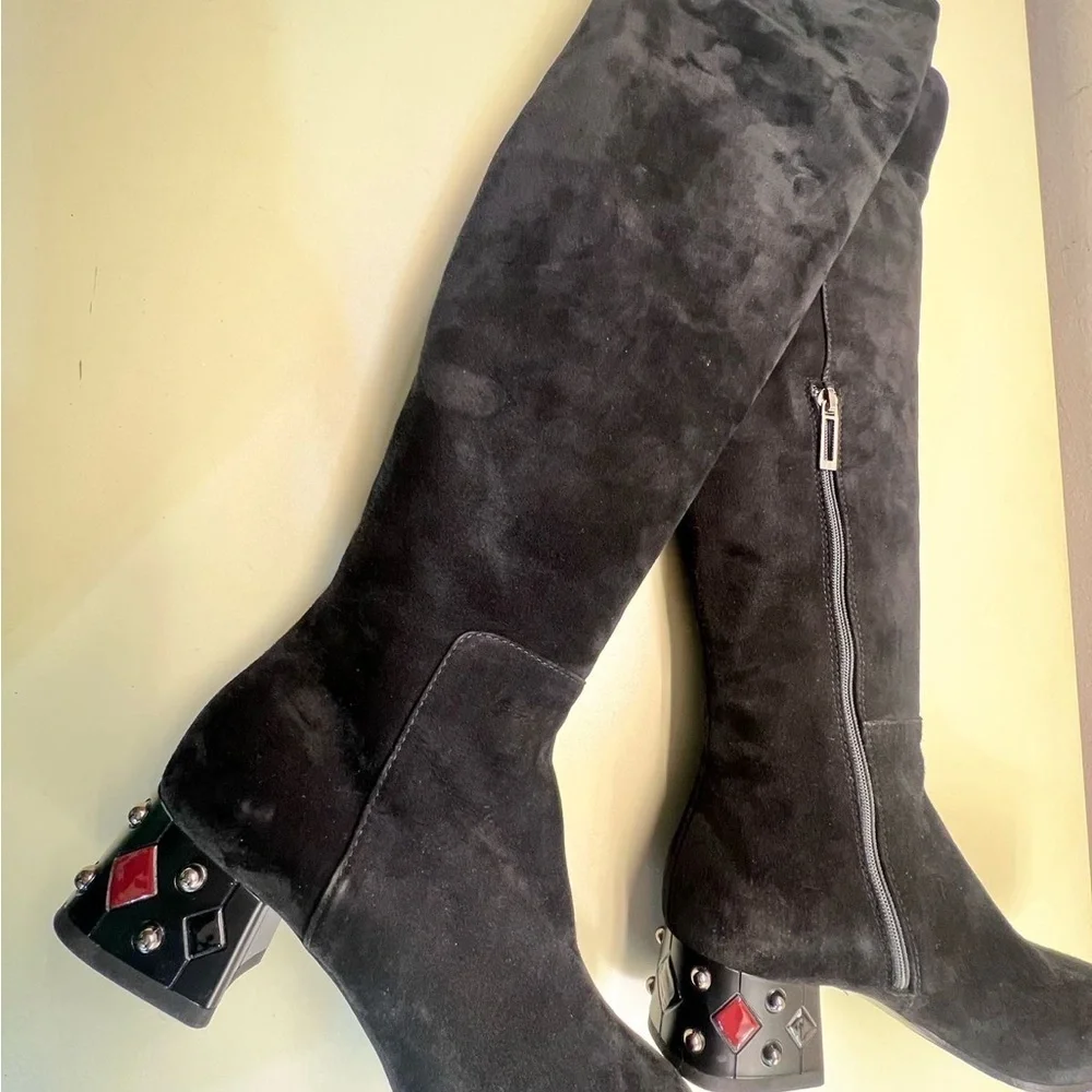 MARINO FABIANI MADE IN ITALY SUEDE Black Over the Knee Boots with Block Heel